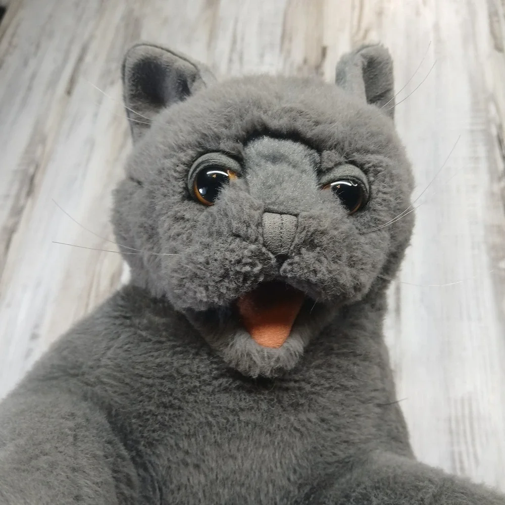 Folkmanis Grey Persian Cat Hand Puppet Plush Movable Mouth Grey 2850